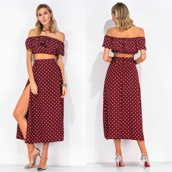 Off Shoulder Vintage Dot Long Maxi Dress - Picture 4 of 8